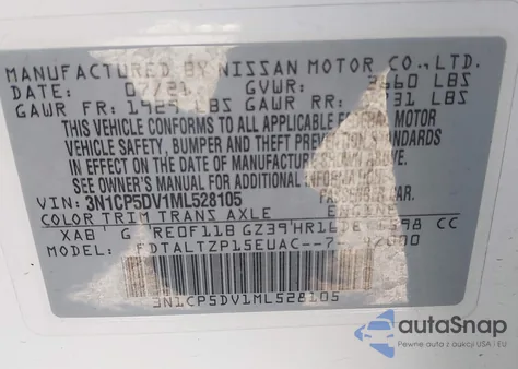 2021 Nissan Kicks Sr Xtronic Cvt from USA, damaged, VIN 3N1CP5DV1ML528105